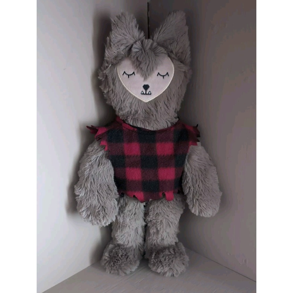 Slumberkins Werewolf Kin Plush 14" Retired Halloween Gray Buffalo Plaid Rare
